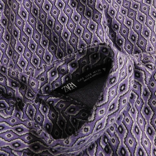 ZARA Lilac Jacquard Open Back Mini Dress Heart Detail Retro Knit Purple Small - Image 12
