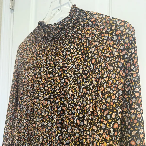 MADEWELL (Re)sourced Georgette Smocked-Neck Midi Dress‎ Folktale Paisley Black M - Image 7