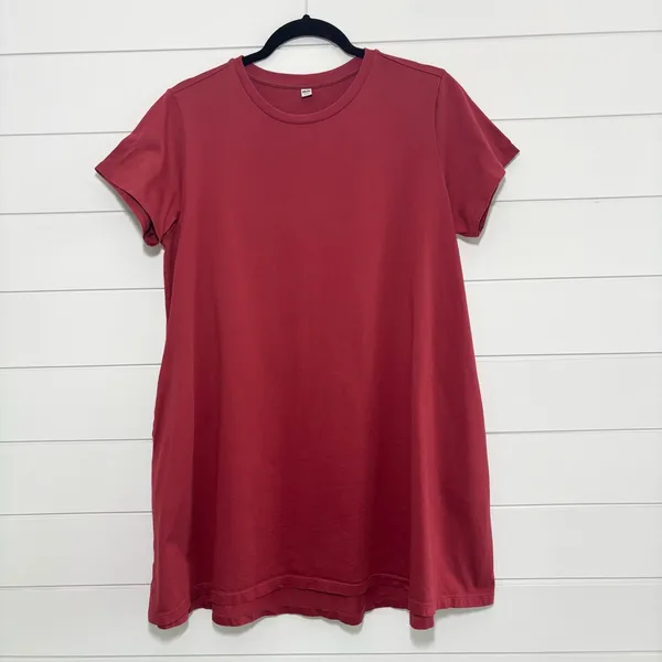 Uniqlo Short Sleeve Tunic Cotton Dress‎ With pockets - Brick Red size L - Image 2