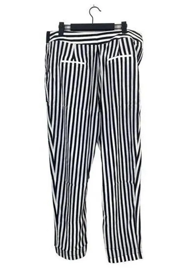 NWT Sans Souci Striped Lightweight Satin Feel Trouser Ankle Pant XL Black White - Image 11
