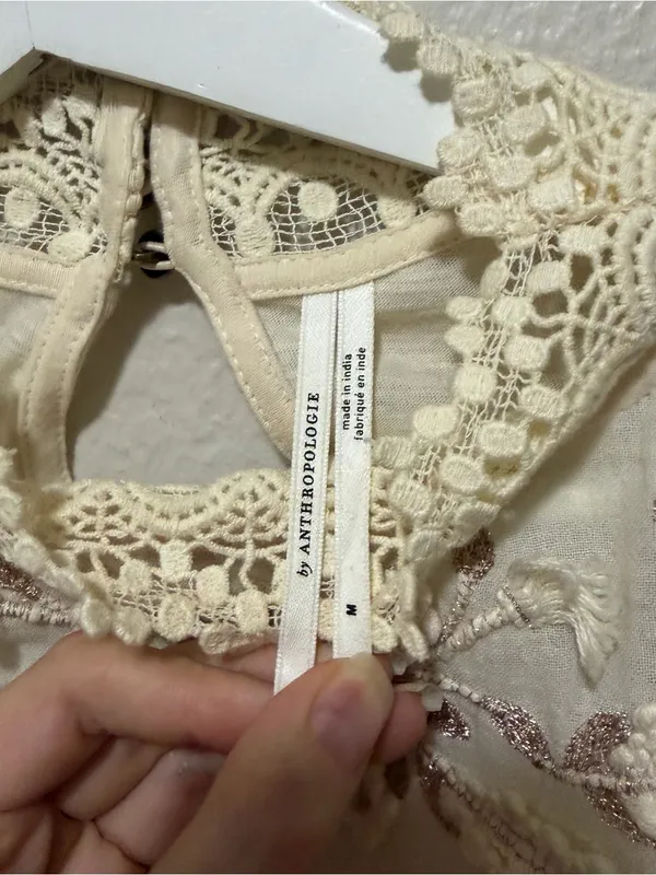 Anthropologie Gemma Embroidered Lace Blouse Medium Cottagecore - Image 5