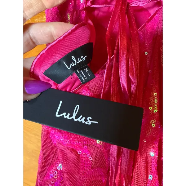 NWT Lulus Perfect Enchantment Hot Pink Sequin Lace-Up Mermaid Maxi Dress Ball XL - Image 9
