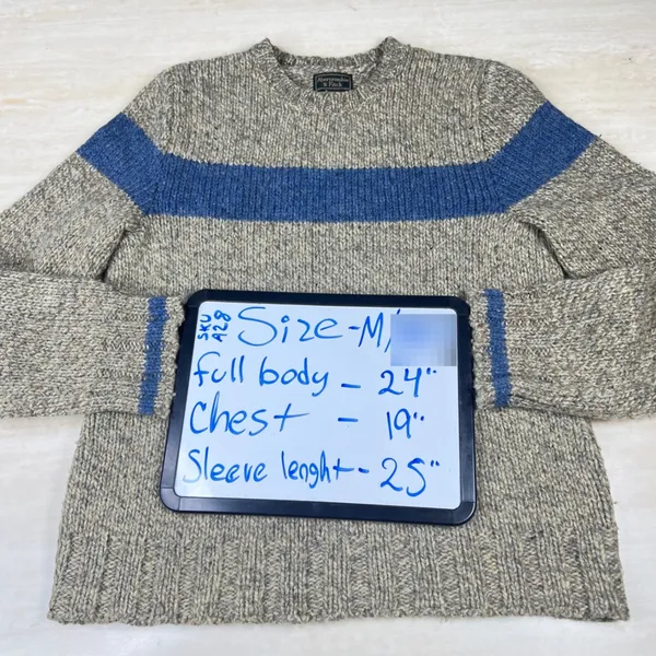 Vintage Abercrombie & Fitch Wool Blend Striped Sweater Oatmeal Blue 90s Medium - Image 8