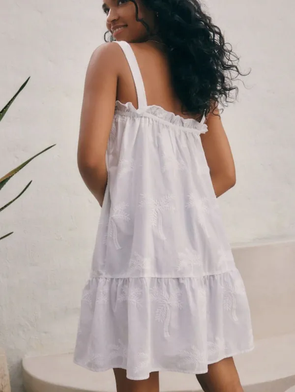 NEW GOA BEACHWEAR White Embroidered Palm Trees Mini Dress Small - Image 2