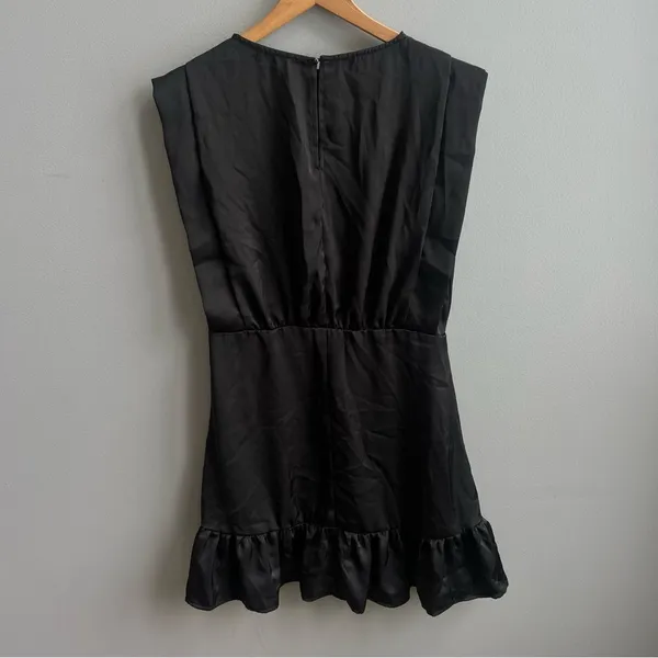Deluc NWT Harlow Black Satin Mini Dress Size Medium Sleeveless Ruffle Dress - Image 8