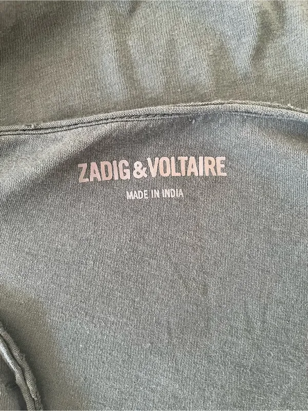 Zadig & Voltaire Olive Green Long Sleeve Tee with Gold Skull Motif - Image 8