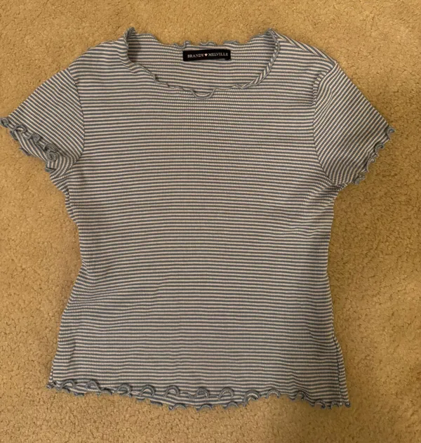 Brandy Melville Blue And White Striped Crop Top - Image 2