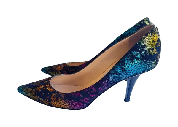 Jimmy Choo Multicolor Metallic Snake‑Print Suede Pumps Size 38 Pointed Heels - Image 6