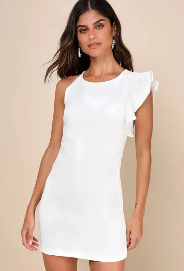 White One-Shoulder Lulus mini Dress - Image 2