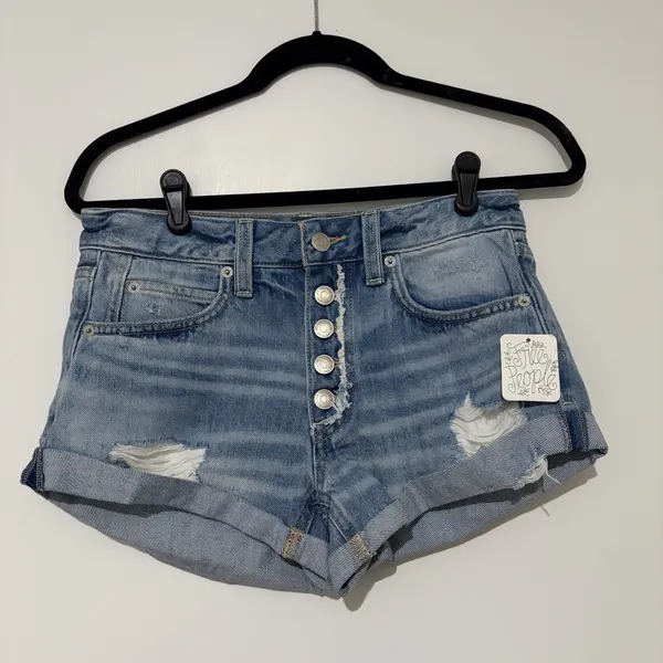 NWT WE THE FREE / FREE PEOPLE Romeo Rolled Cuff Distressed Button Fly Shorts 25 - Image 3