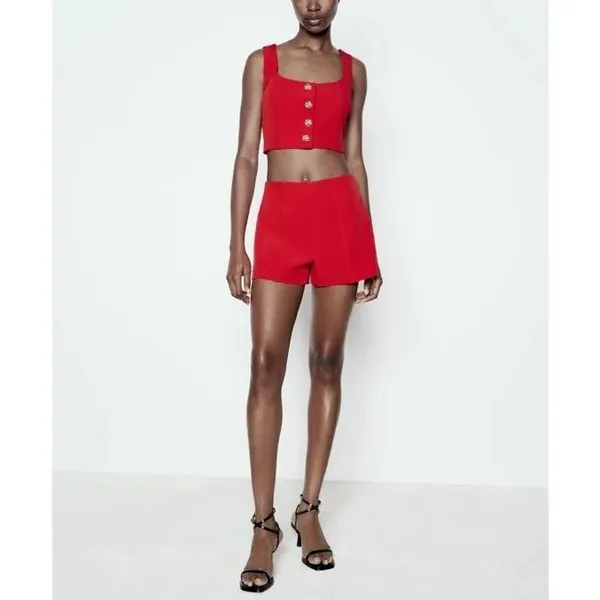 Zara Red Rhinestone Button Corset Crop Top Vest Size XS‎ Structured Boned NWOT - Image 10