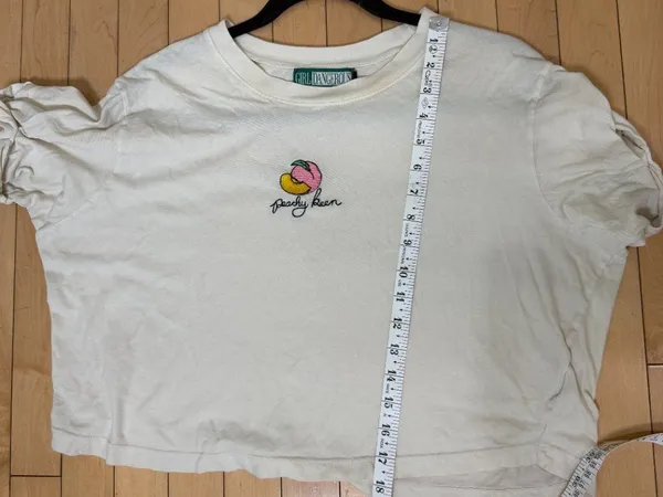 Peachy Keen Boxy Cropped Oversized Embroidered Graphic Tee T Shirt Size Large - Image 7