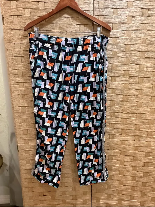 Anthropologie Hei Hei Ginza Geometric Print Pull On Crop Pants Black Blue Size M - Image 3