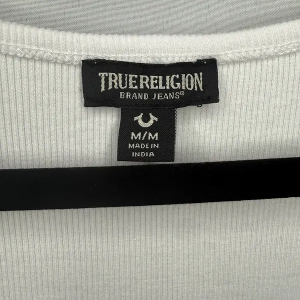 True Religion M Horseshoe Logo Stretch Lace Up Midi Dress Tank Top White $129 - Image 7
