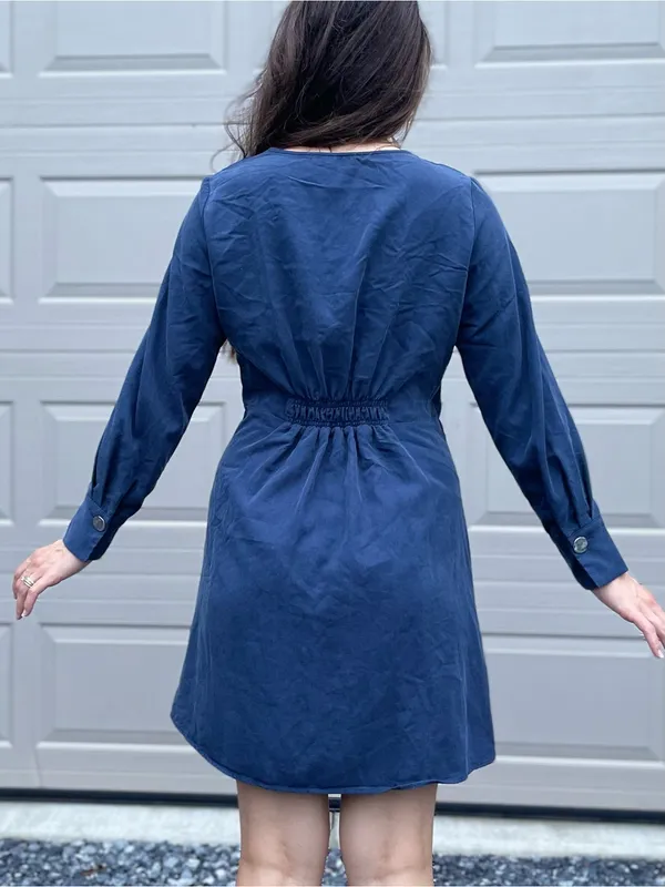 Mango Navy Linen Blend Long Sleeve Wrap Dress Large - Image 3