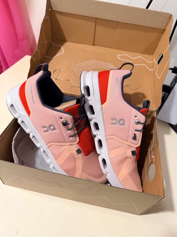 On Pink and Red Lightweight Athletic Sneakers - Image 3