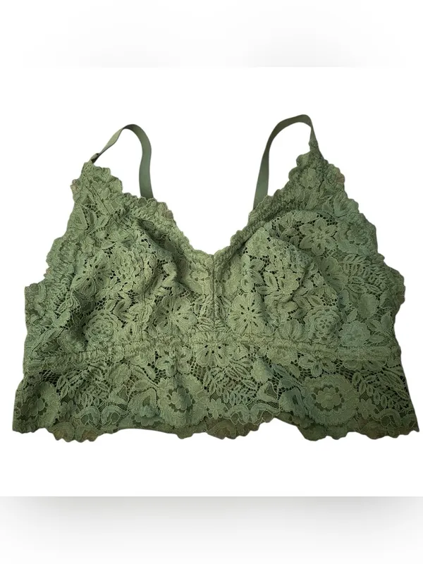 Aerie Olive Green Lace Longline Plunge Bralette - Size XL (EUC) - Image 2