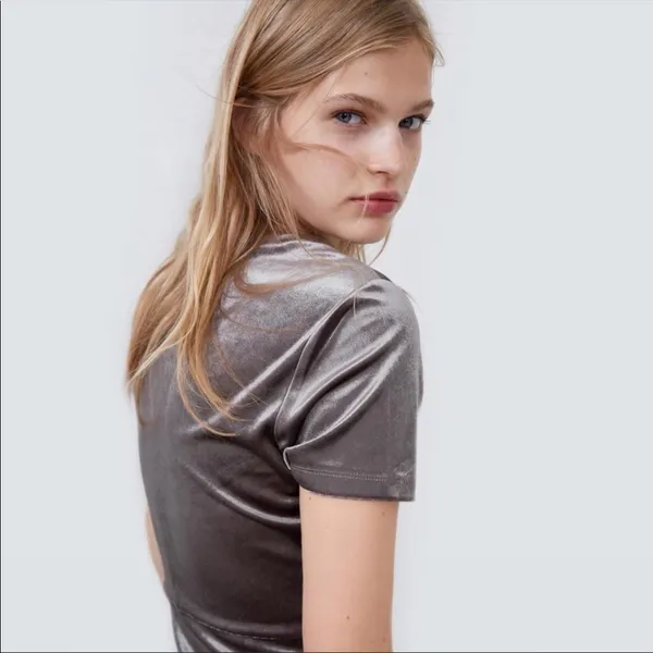 ZARA velvet midi dress in metallic taupe grey‎ Size Small - Image 5