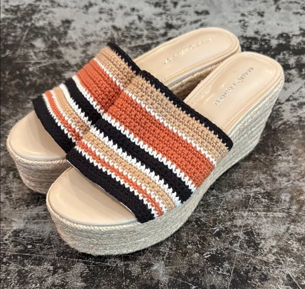 Marc Fisher Multi Color Crochet 3" Platform Wedges Size 7.5 - Image 2