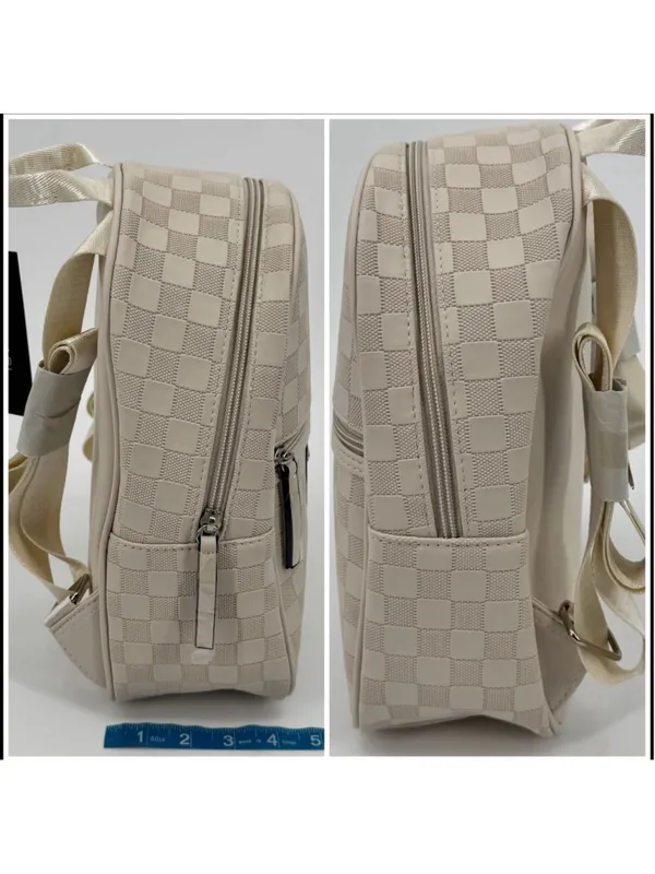 NWT Tahari Bone Checkered Mini Backpack One Size Beige - Image 4