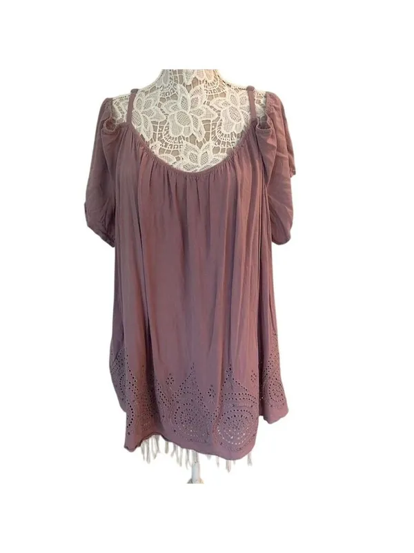 Torrid Women's Plus Size 5 Purple Eyelet Cold Shoulder Blouse - Image 5