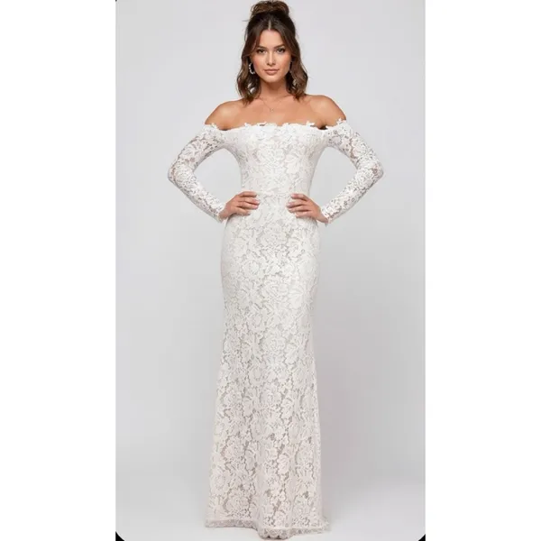 LULUS Romance Dreamer Lace Off-the-Shoulder Dress, White, Large - Image 2