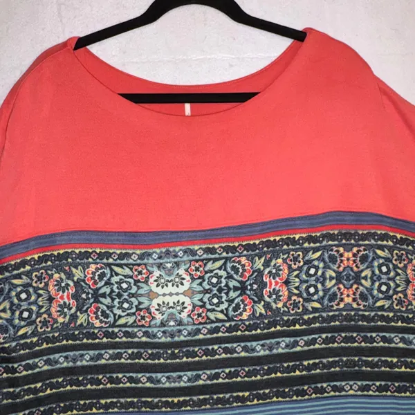 Free People Coral Boho Mixed Print Drop Shoulder Tunic knit 3/4 sleeve dress‎ M - Image 4