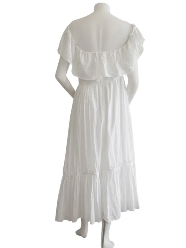 MAJORELLE White Selvaggia Midi Dress Tiered Ruffle Off The Shoulder Size Medium - Image 4