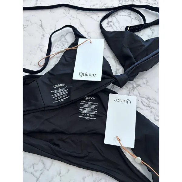 NWT Quince Black Knot Tie Bikini Top & Italian Low Rise Bottoms Set Size Medium - Image 3