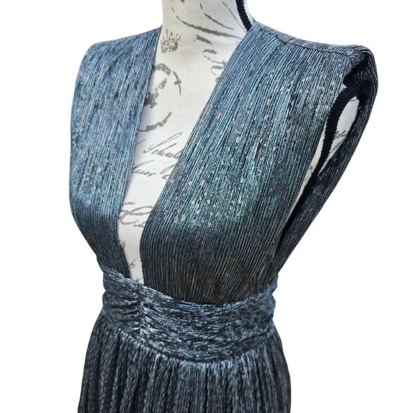 Sabina Musayev Bonita Dress Metallic Tiered Midi Plunge Sleeveless‎ Size XS - Image 7