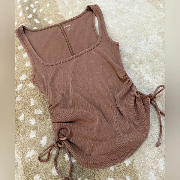 Pilcro Anthropologie brown ruched side tie tank top women’s size XXS - Image 4