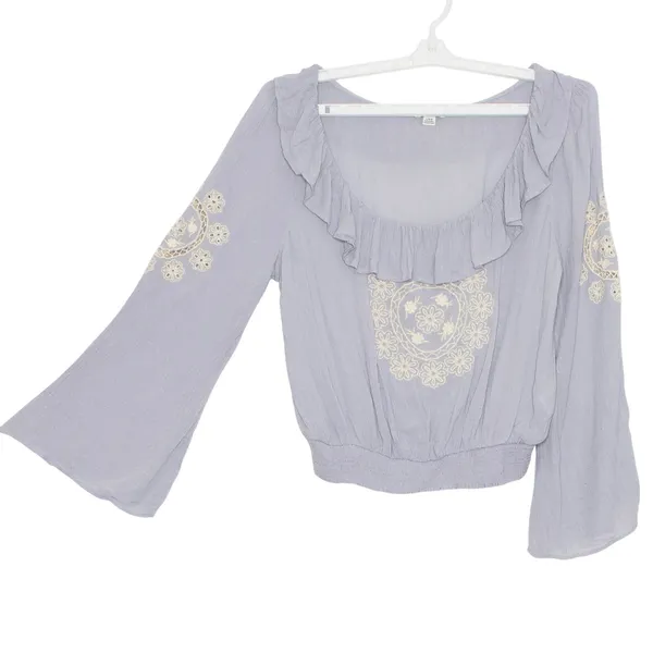 American Eagle Top Gauze Embroidered Cottage Boho Prairie Peasant Fairy Large - Image 7