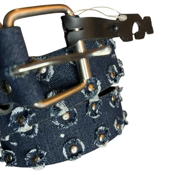 Denim Belt Y2K Distressed Studded 90s Indie Sleaze Western Jean Buckle Bunny 43" - Image 7