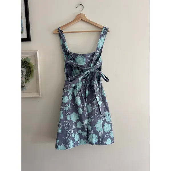 FREE PEOPLE Meet Me In Maui Printed Mini Dress in Ocean Combo Blue Size XL - Image 6