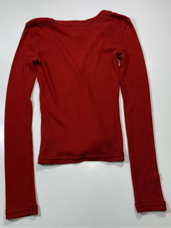 We The Free Ribbed Button-Front Long Sleeve Top in Rust - Image 8