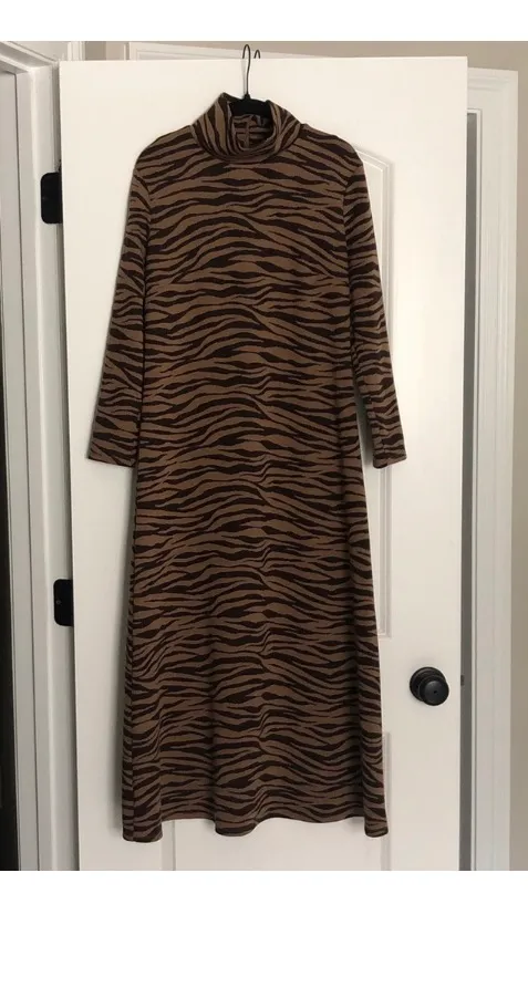 Tuckernuck Tiger Ellery knit midi dress Fall animal print sophisticated mock neck - Image 2