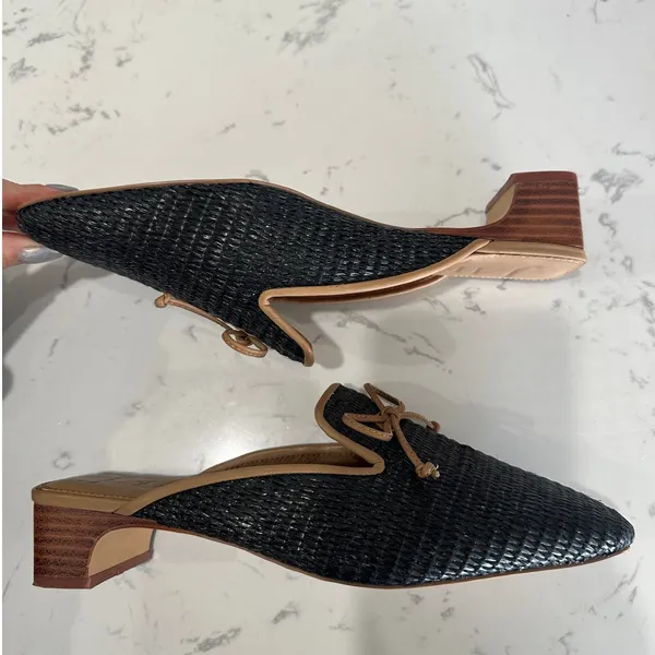 Eric Javits Isla Mule Black Raffia Bow Slide Heel Comfort Designer Flats Size 9 - Image 7