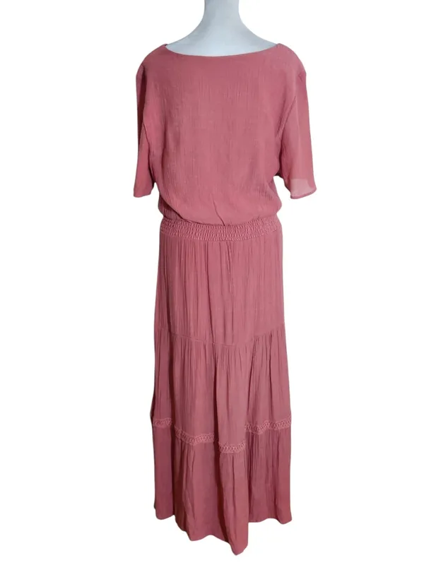 Luxology Dusty Pink Tiered Maxi Dress Size Large Wedding Guest Dress - Image 2