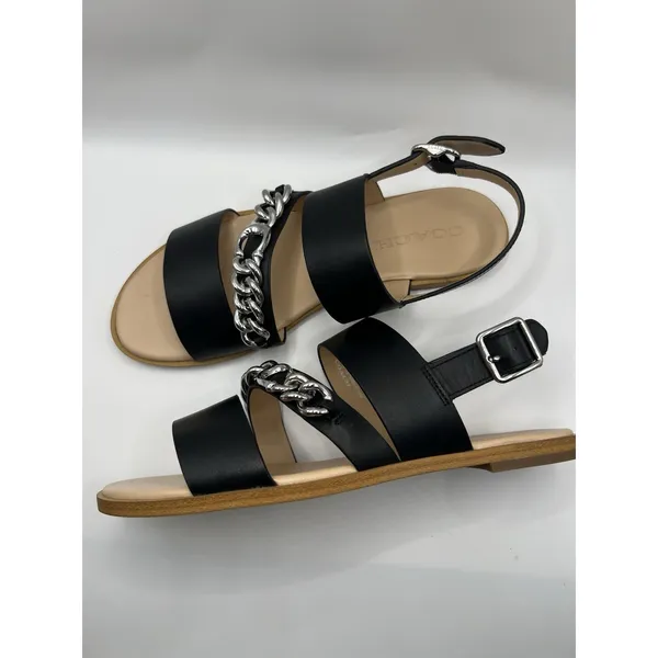 Coach Black Leather Heather LTR Chain Sandals 7.5B Strappy Silver Hardware - Image 5