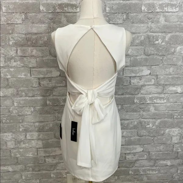 Lulus CONFIDENT CUTIE WHITE TIE BACK SLEEVELESS MINI DRESS - Image 4