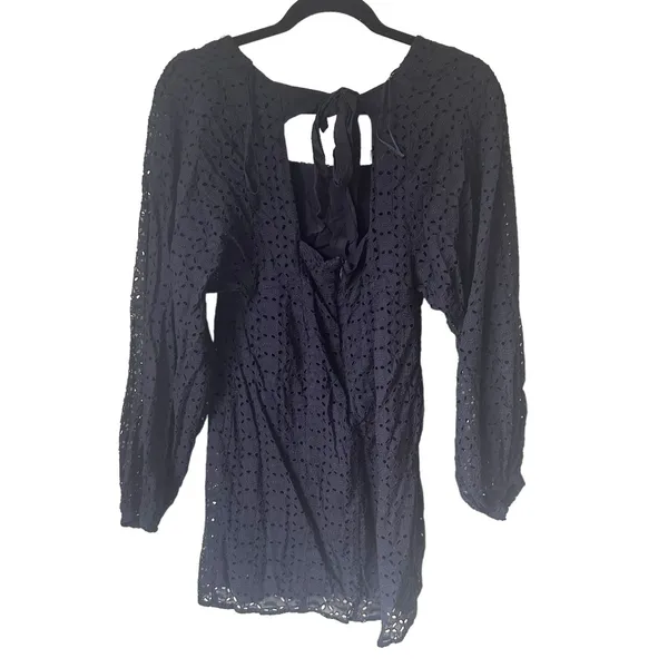 FREE PEOPLE‎ Lovey Dovey Eyelet Puff Sleeve Dress Sz 2 - Image 3