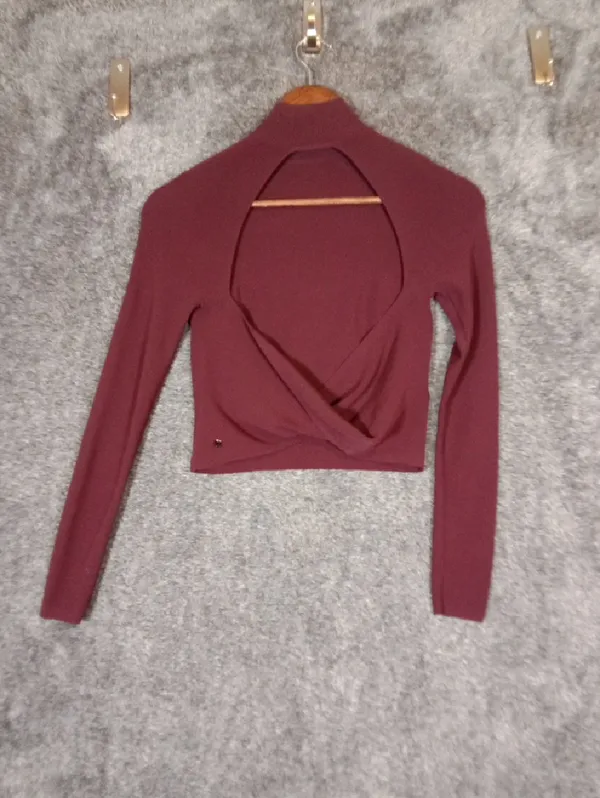 Lululemon Ribbed Knit Twist Back Mockneck Cropped Top Fitted Balletcore Womens M - Image 7