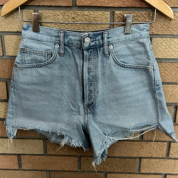Agolde Dee Short in Digit Button Fly Distressed Hem Denim Jean Shorts Size 26 - Image 5
