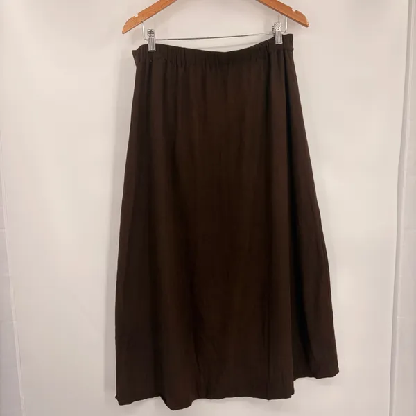 Bagatelle Linen Blend Midi Brown Skirt Sz L Boho Lagenlook Coastal Button Front - Image 5