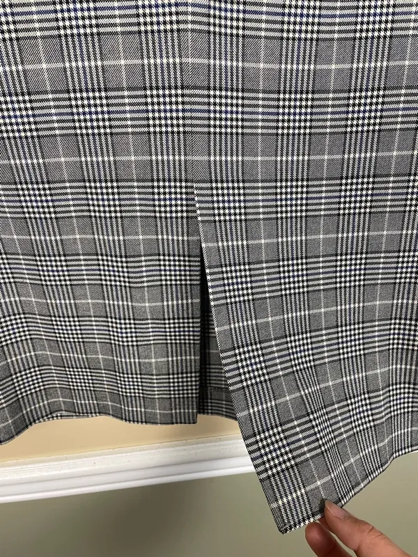 Zara Women’s Plaid Houndstooth Gray Black Blue White Midi Pencil Skirt - Image 6