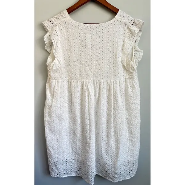 Miss Sparkling White Eyelet‎ Dress Pullover Beach Boho Surplice V Neck Womens XL - Image 6