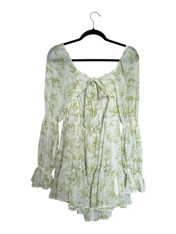 Urban Outfitters Lanette Fairy Print Green Floral Babydoll Mini Dress Medium - Image 7