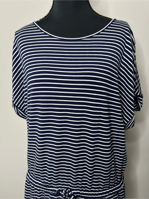 Hilary Radley Striped Navy and White Tie-Waist Dress with Pockets Size Large - Image 7