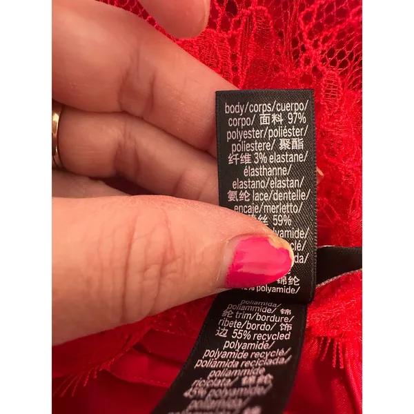 Victorias Secret Slip Dress Women XL Red Eyelash Lace Trim Satin Chemise Nightie - Image 7