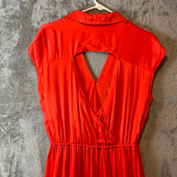 Anthropologie Maeve Open Back Satin Wrap Midi Dress Orange Size Small Summer‎ - Image 3